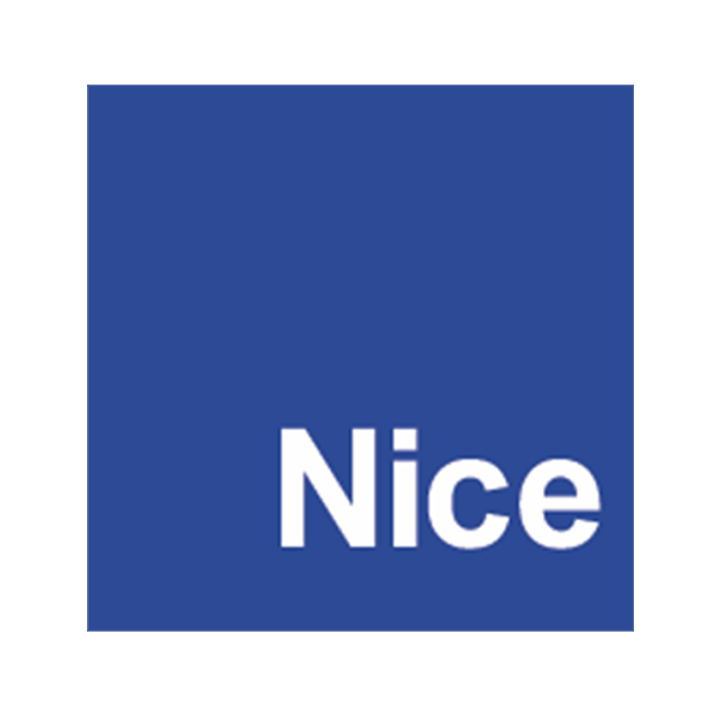 Nice Logo: Wei&szlig;e Schrift auf blauem Hintergrund